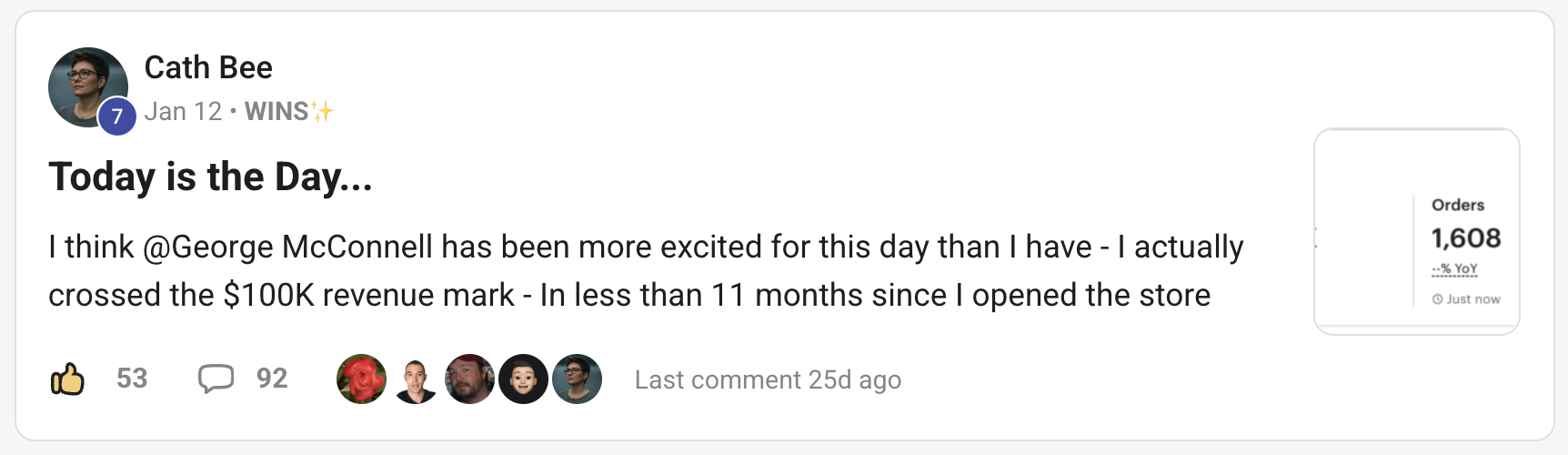 Cath success story - $100K in 11 months